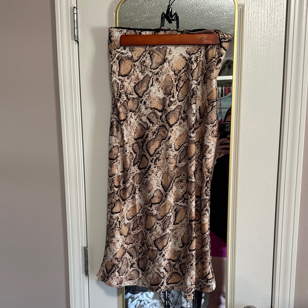 Aqua Brown Snake Print Midi Skirt